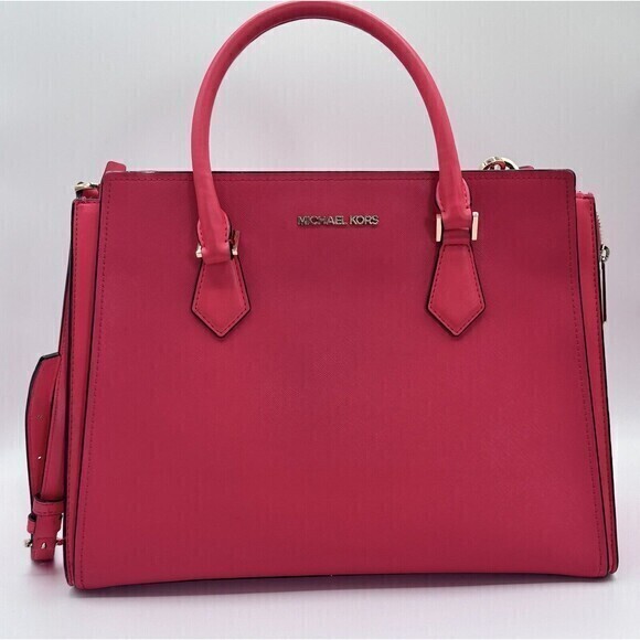 Michael Kors Hope Large Leather Satchel Bag Purse- Coral Reef - Picture 1 of 16